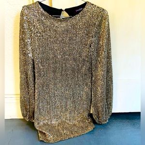 NWT NASTY GAL Gold Sequin Balloon Sleeve Mini Dress M/L